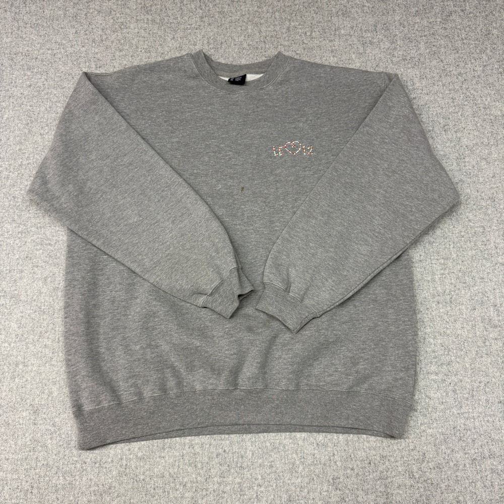 Unbranded Embroidered Love Heart Sweatshirt Size XL Gray Crew Neck Cotton Blend